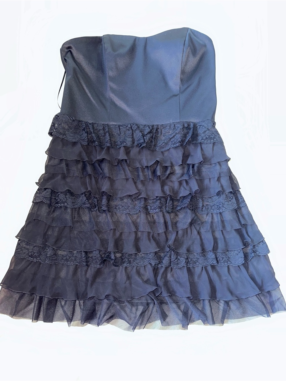 Express Strapless Black Ruffle Tiered Cocktail Dress